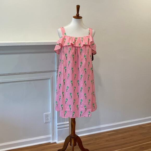 Crown & Ivy Medium Dress 100% Cotton Parrot Boho Resort Dress Preppy Button Back - Picture 5 of 16